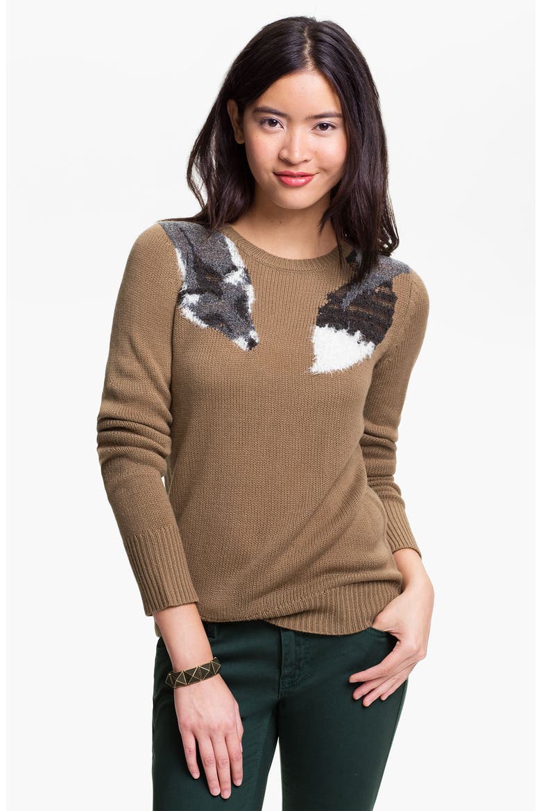 Frenchi® 'Fox Stole' Sweater, Main, color, FOXY COLLAR BROWN- BARK