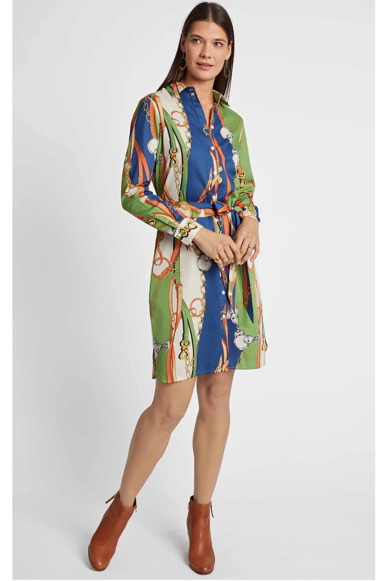 Rocca Chain Print Belted Long Sleeve Shirtdress, Alternate, color, GREEN MULTI