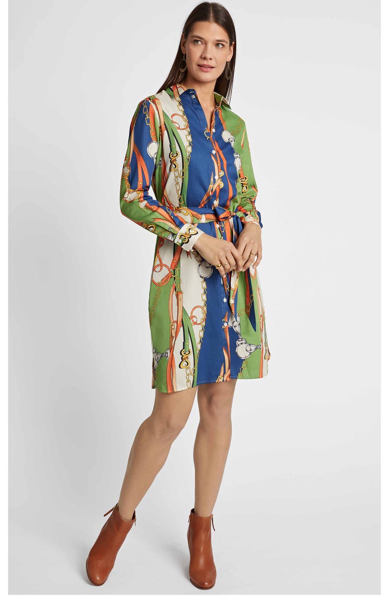 Foxcroft Rocca Chain Print Belted Long Sleeve Shirtdress, Alternate, color,