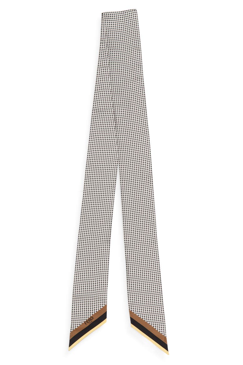 Wrappy Gingham Silk Skinny Scarf, Main, color, BLACK