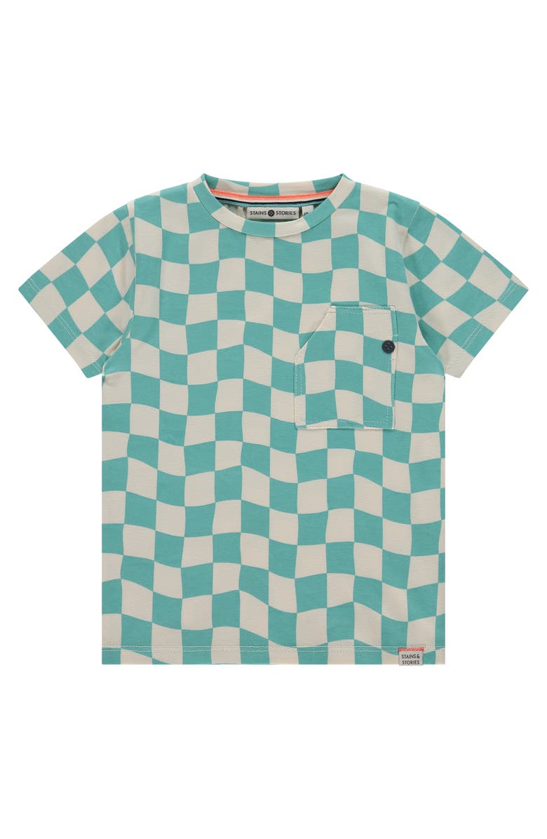 Stains and Stories by Babyface Wavy Check Short Sleeve T-Shirt, Main, color, Turquoise