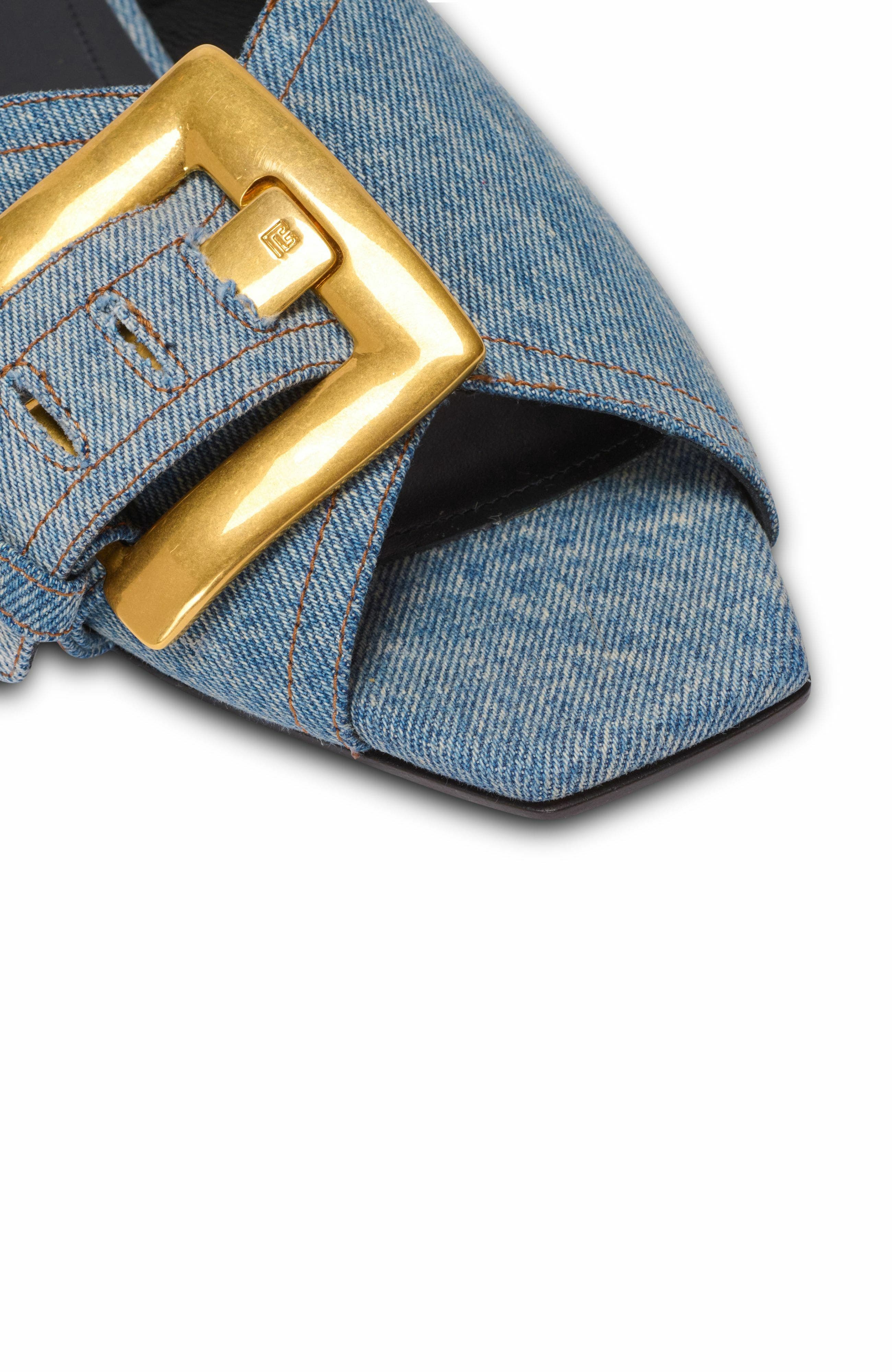 Balmain Anthem Flat Denim Sandals, Alternate, color, Blue