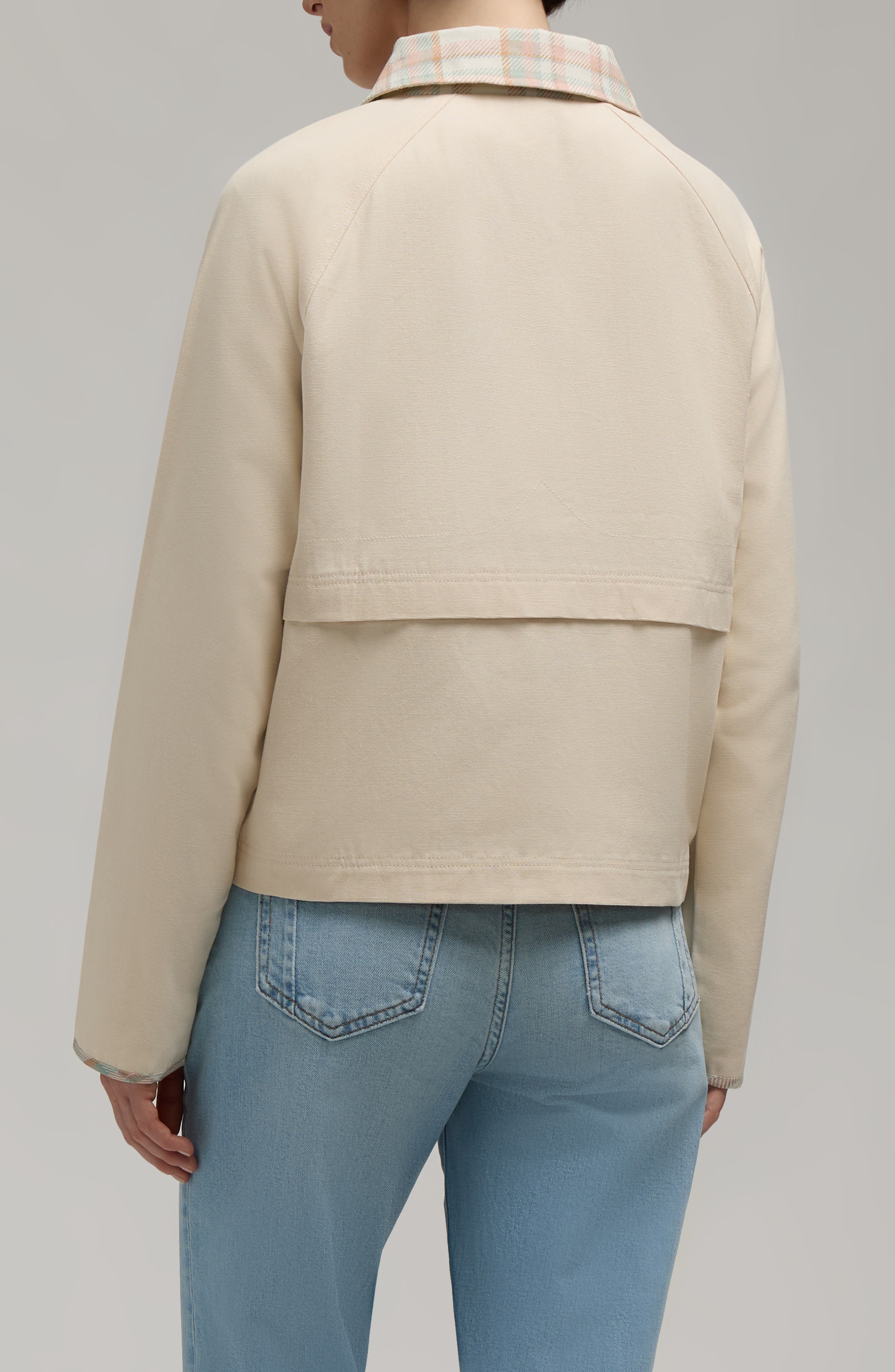 Plaid Collar Cotton Twill Crop Field Jacket - image 2
