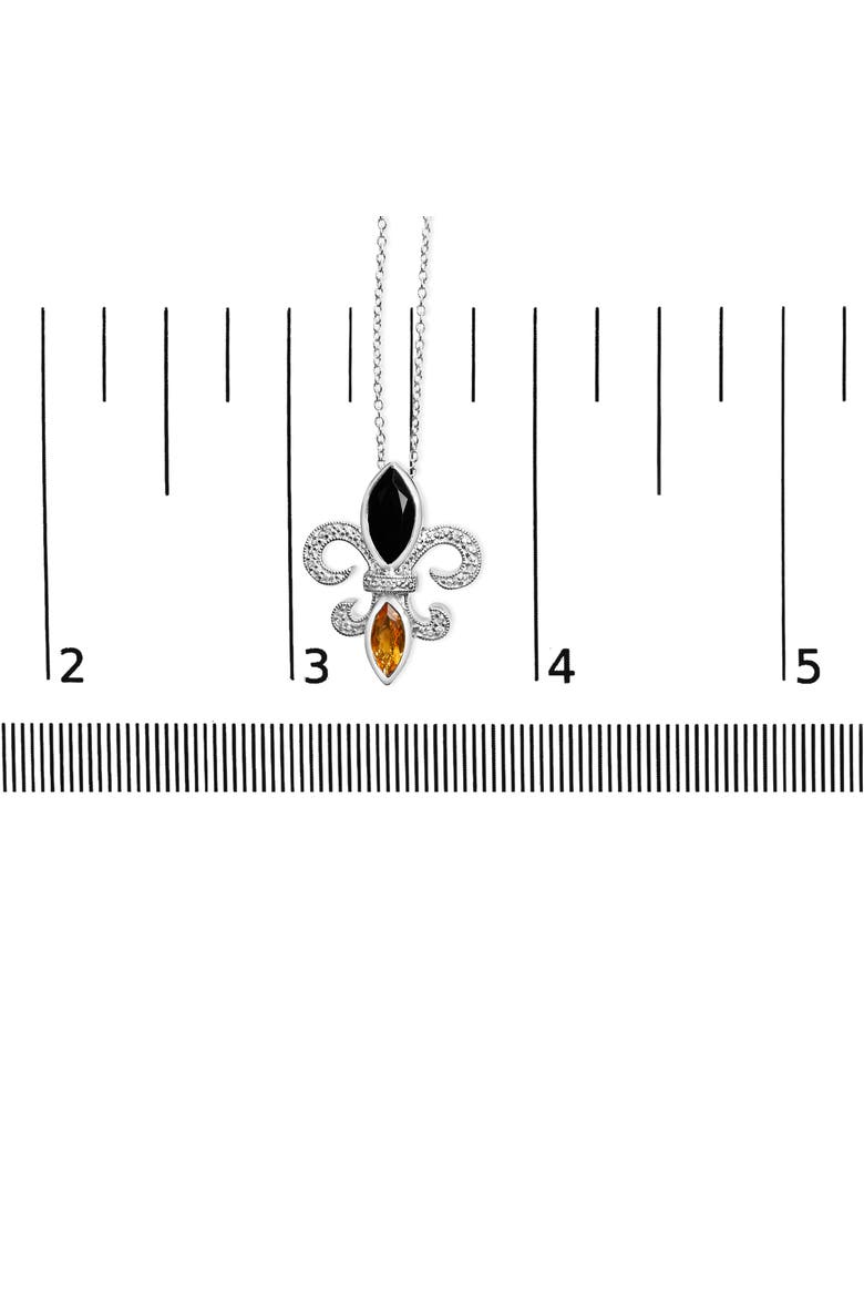 Silver Marquise Onyx, Citrine, and Diamond Accent Fleur De Lis Pendant Necklace, Alternate, color, White