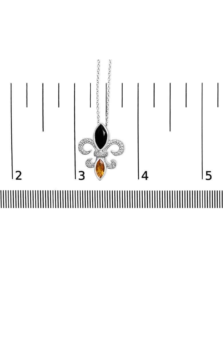Haus of Brilliance Silver Marquise Onyx, Citrine, and Diamond Accent Fleur De Lis Pendant Necklace, Alternate, color, White