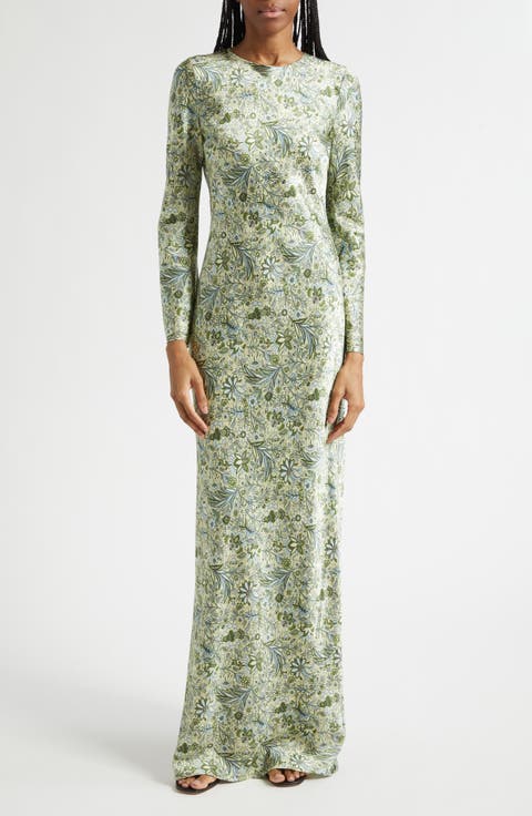 Gemma Paisley Floral Long Sleeve Satin Maxi Dress