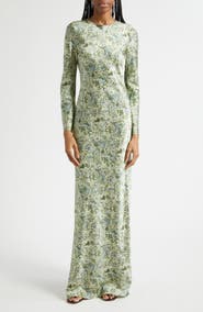 Veronica Beard Gemma Paisley Floral Long Sleeve Satin Maxi Dress