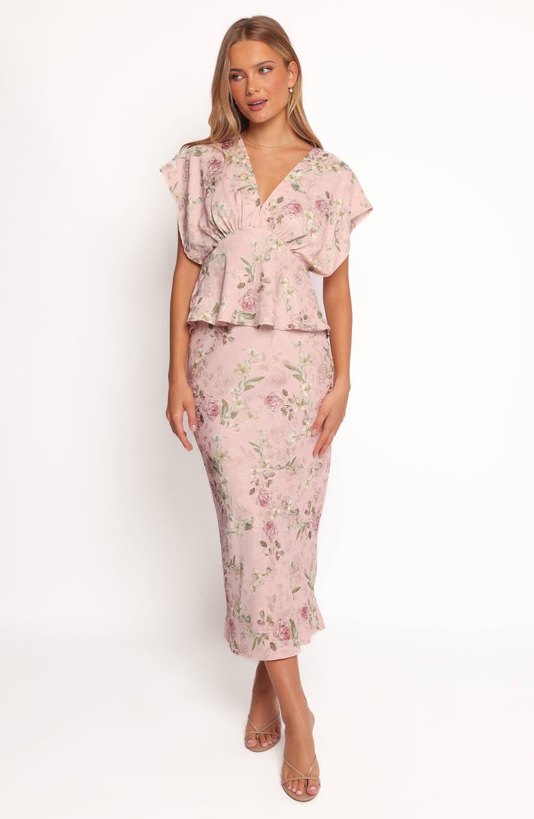 Petal & Pup Kenna Floral Satin Midi Skirt, Alternate, color,