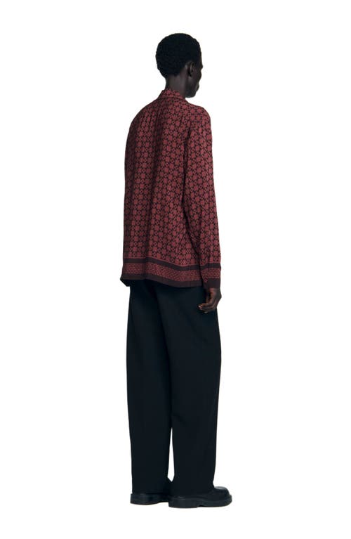 Sandro Printed Loose Fit Button Shirt In Brown