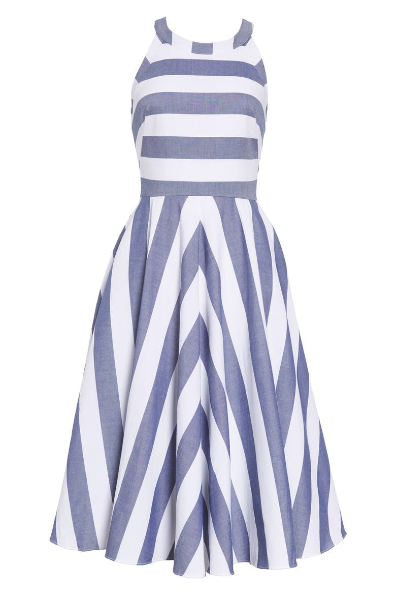 Cotton Fit & Flare Dress, Main, color, BLUE/ IVORY