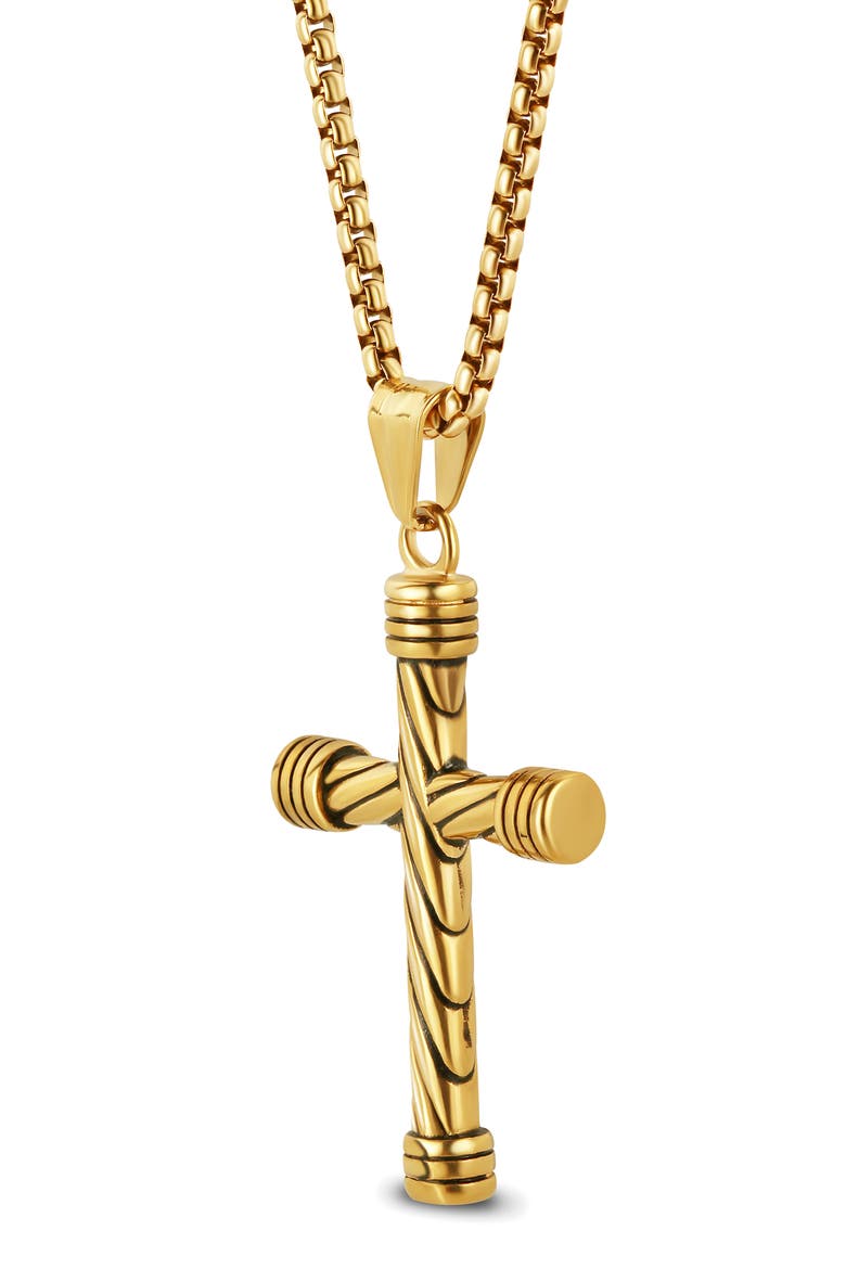 Men's Twisted Cross Pendant Necklace, Alternate, color, GOLD