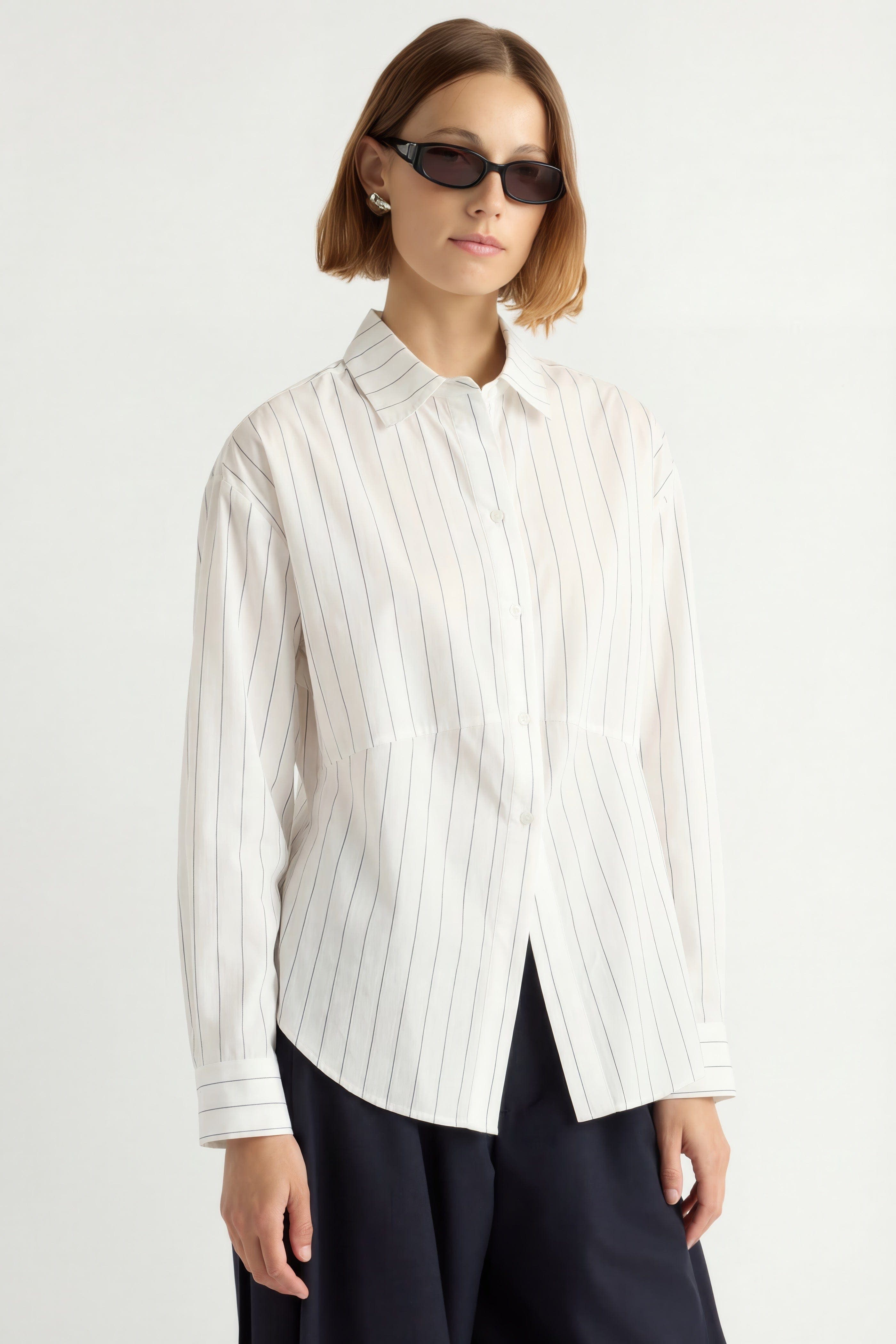 Tarinah Front-Split Striped Shirt