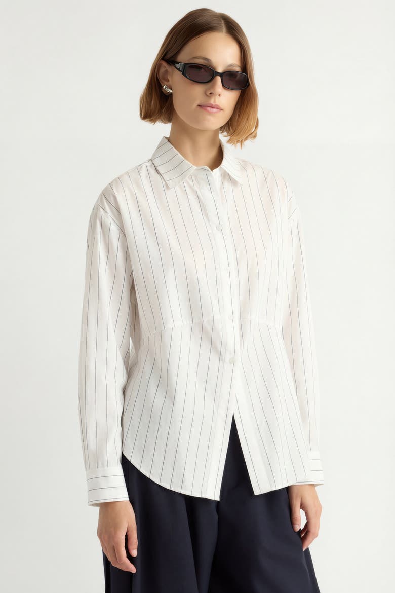 Tarinah Front-Split Striped Shirt, Main, color, White / Navy
