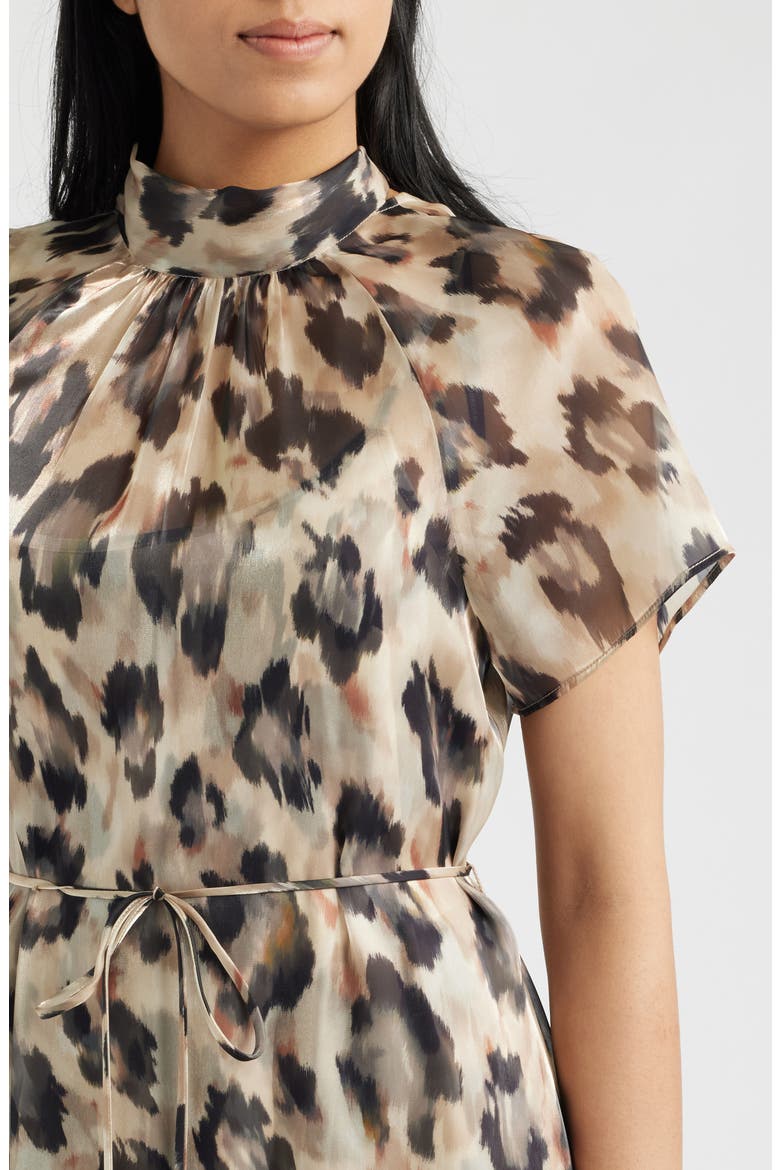 Print Tie Waist Organza Gown, Alternate, color, BLACK MULTI