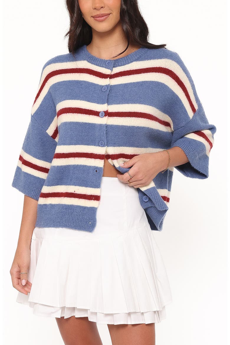 Lilith Stripe Button-Up Sweater, Main, color, BLUE STRIPE