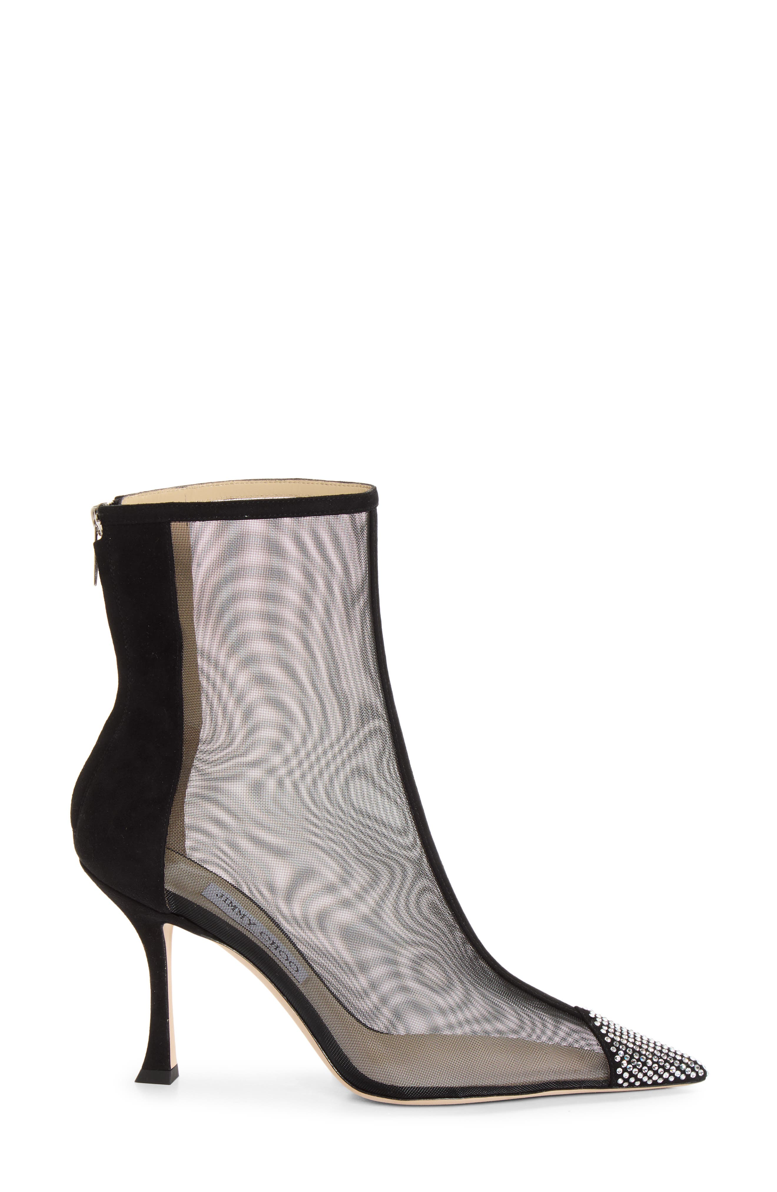 Naidoo Crystal Pointed Toe Mesh Bootie (Nordstrom Exclusive), Alternate, color, BLACK/ BLACK/ CRYSTAL