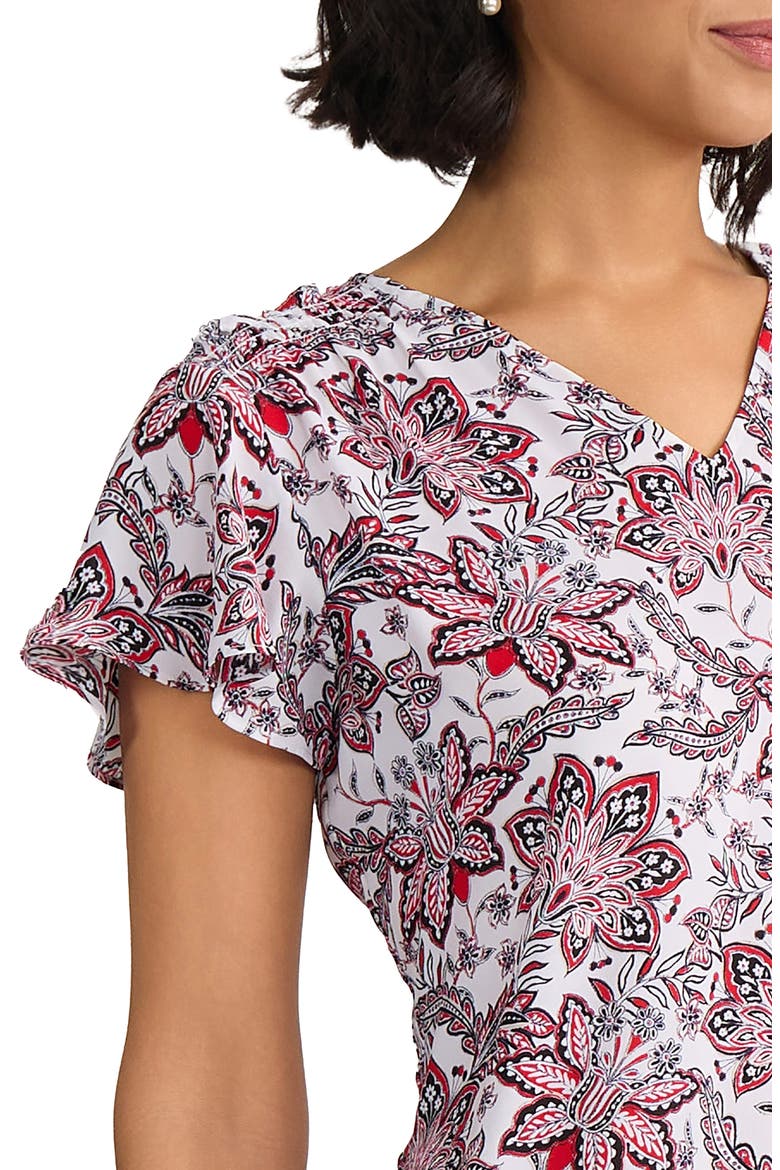 Floral Flutter Sleeve Top, Alternate, color, NATURAL WHITE MULTI