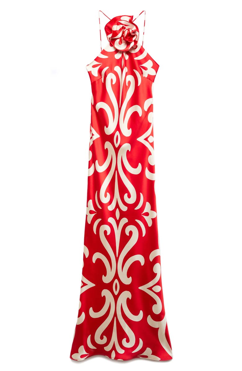 MANGO Flower Appliqué Halter Dress, Alternate, color, Red