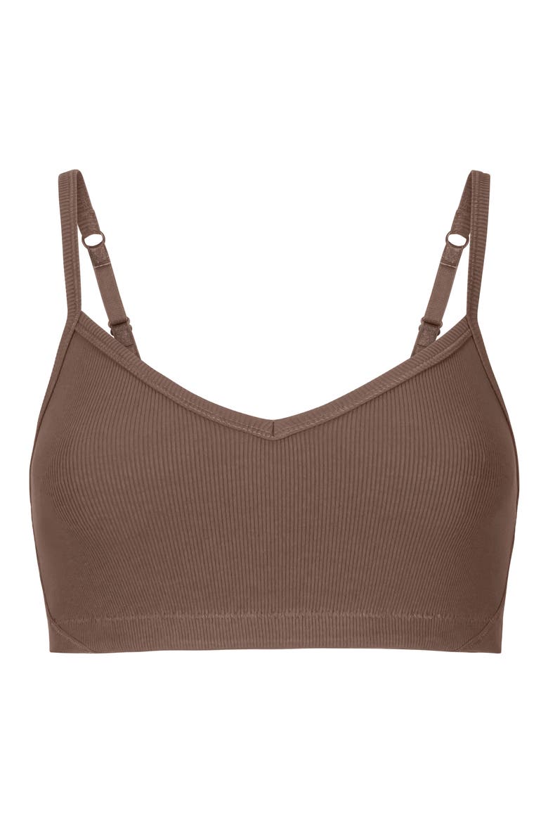 Ribbed Stretch Cotton Racerback Bralette, Alternate, color, TOFFEE