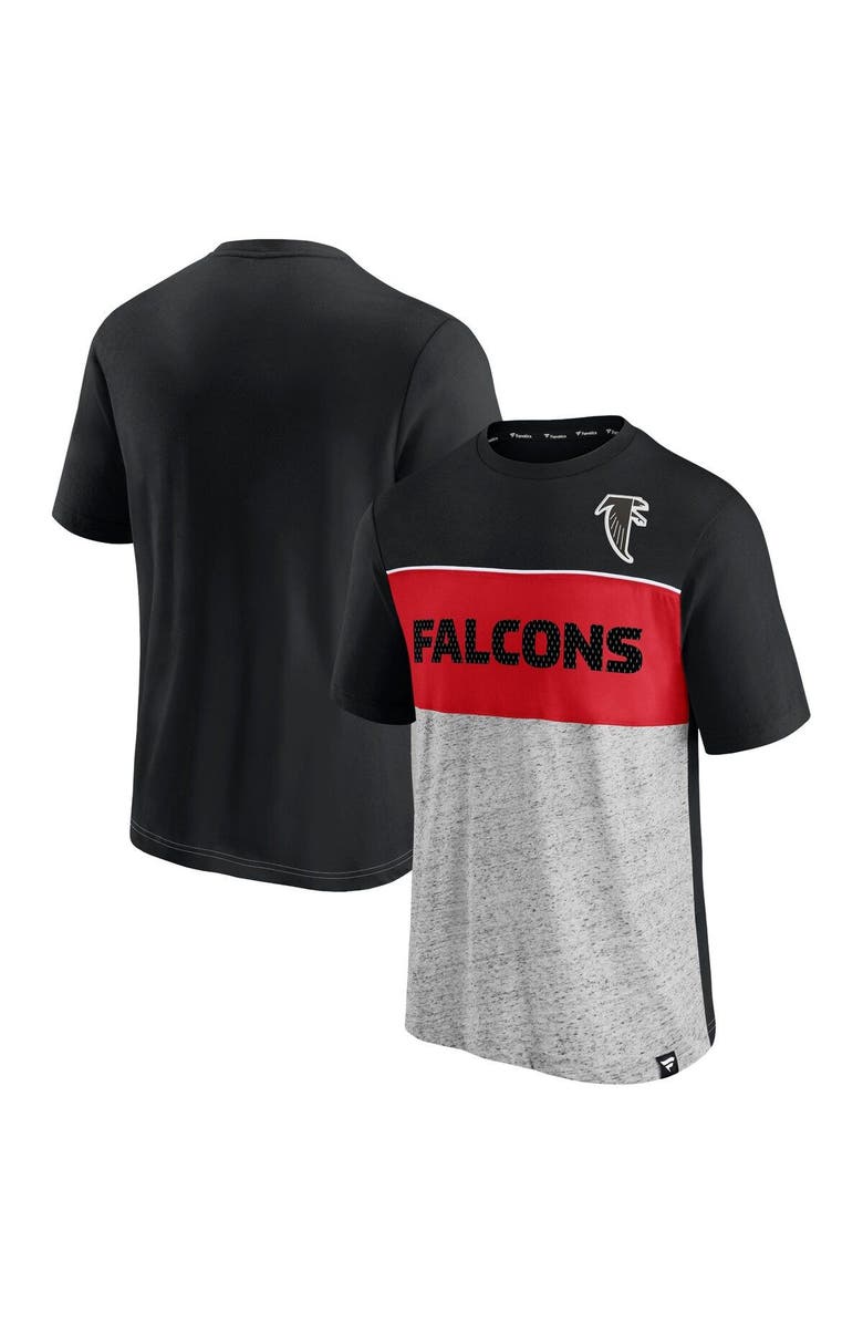 FANATICS Men's Fanatics Branded Black/Heathered Gray Atlanta Falcons Throwback Colorblock T-Shirt, Main, color, Black