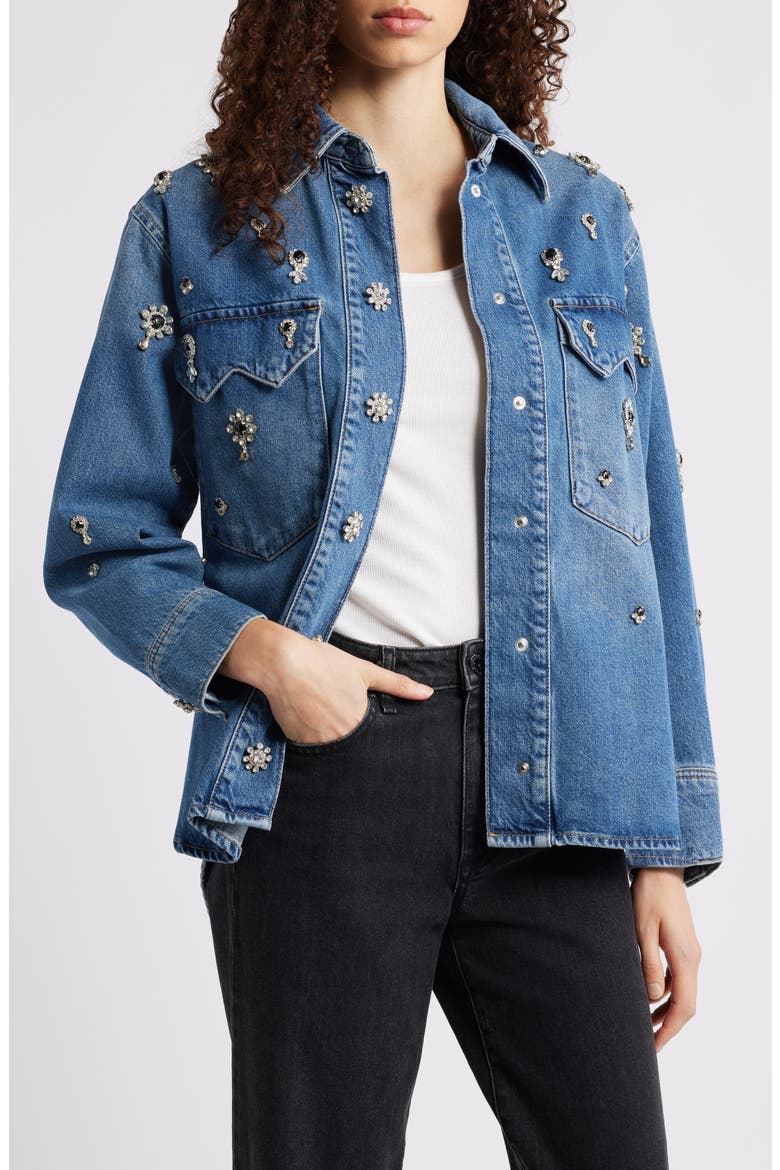 Enna Embellished Denim Snap-Up Shirt, Main, color, VINTAGE INDIGO