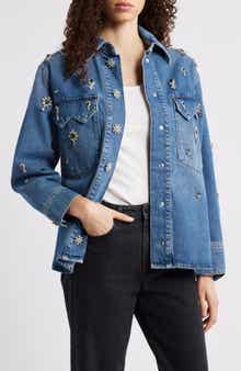 AllSaints Enna Embellished Denim Snap-Up Shirt