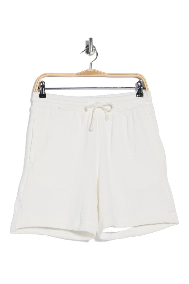 Textured Cotton Blend Drawstring Shorts, Alternate, color, OFF WHITE