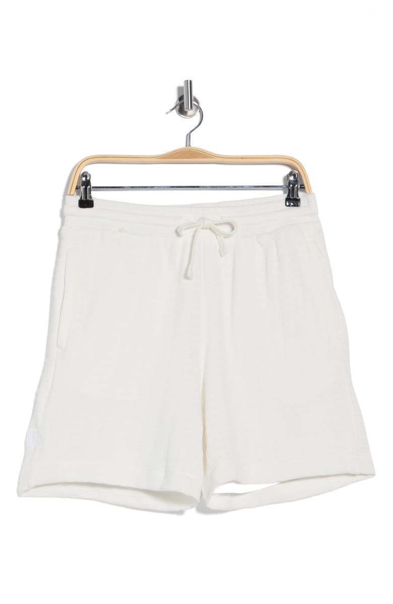 DENIM AND FLOWER Textured Cotton Blend Drawstring Shorts, Main, color, Off White