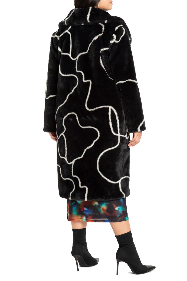 Print Faux Fur Coat, Alternate, color, DOODLE FUR