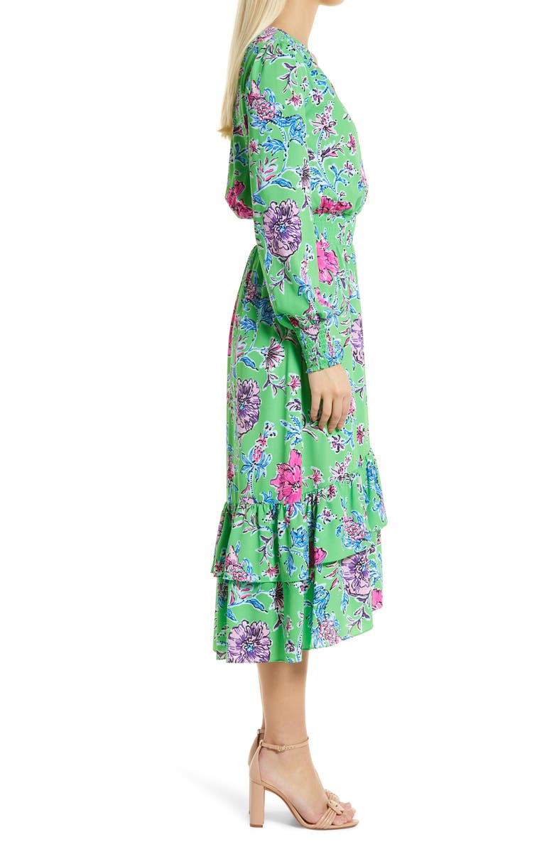 Lilly Pulitzer<sup>®</sup> Cristiana Floral Long Sleeve Stretch Midi Dress, Alternate, color, Gecko Green Brewsters Blooms