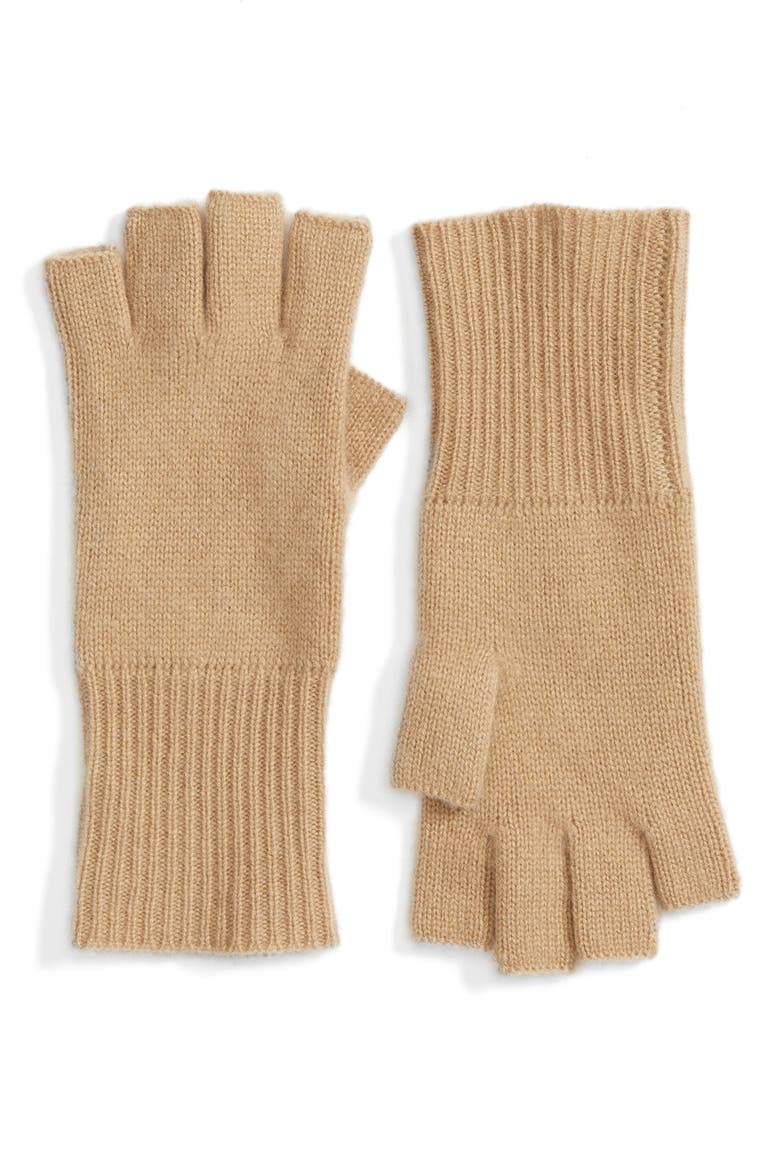 Cashmere Fingerless Gloves, Main, color, TAN CAMEL HEATHER