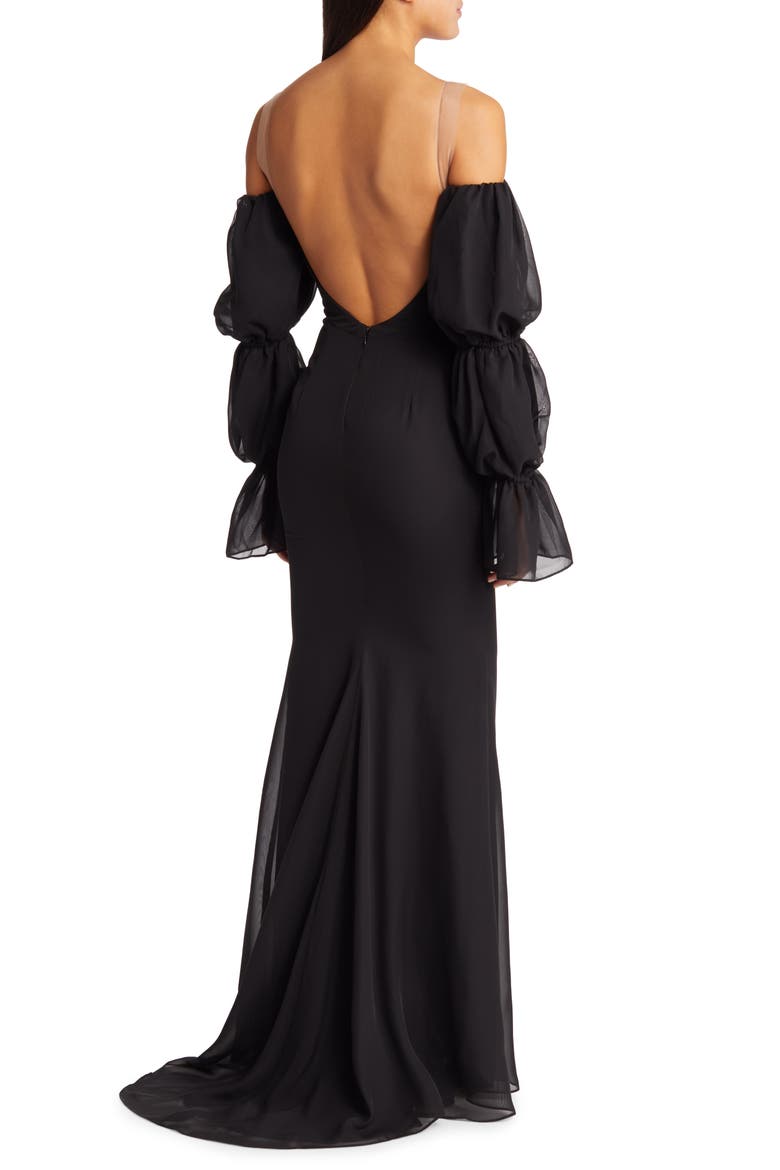 Estella Tiered Long Sleeve Strapless Mermaid Gown, Alternate, color, BLACK