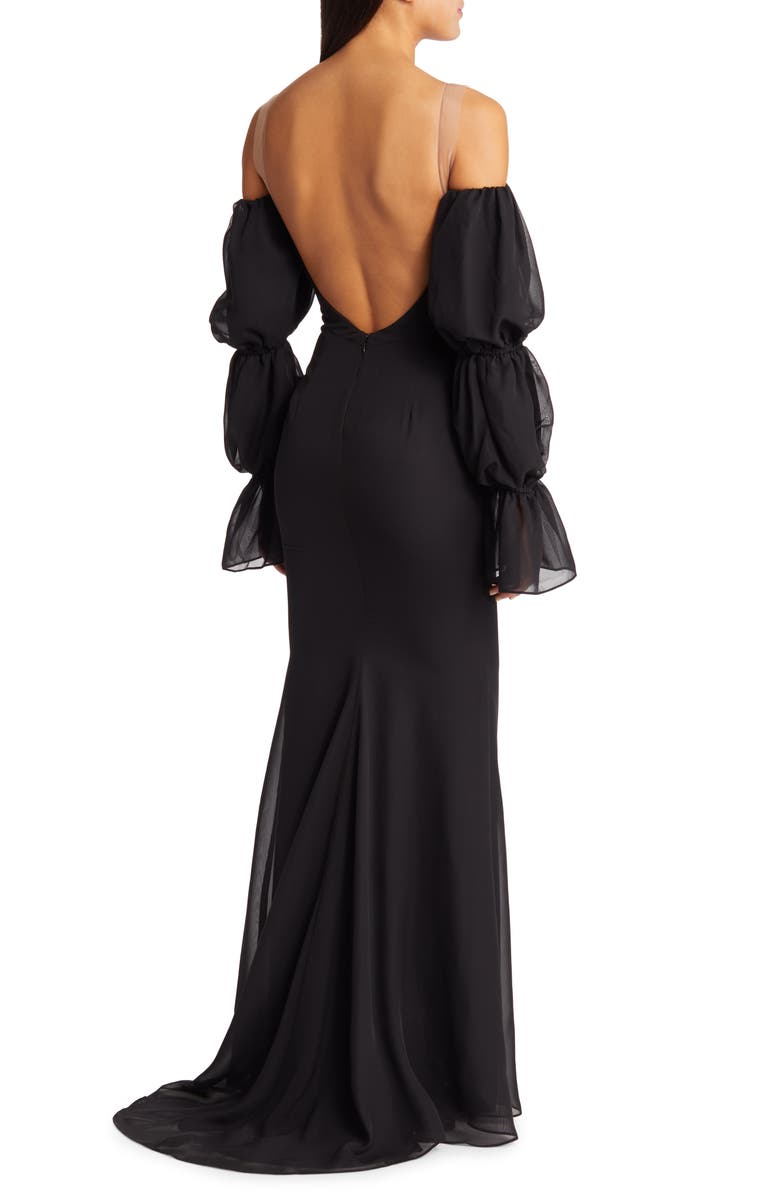 Katie May Estella Tiered Long Sleeve Strapless Mermaid Gown, Alternate, color, 