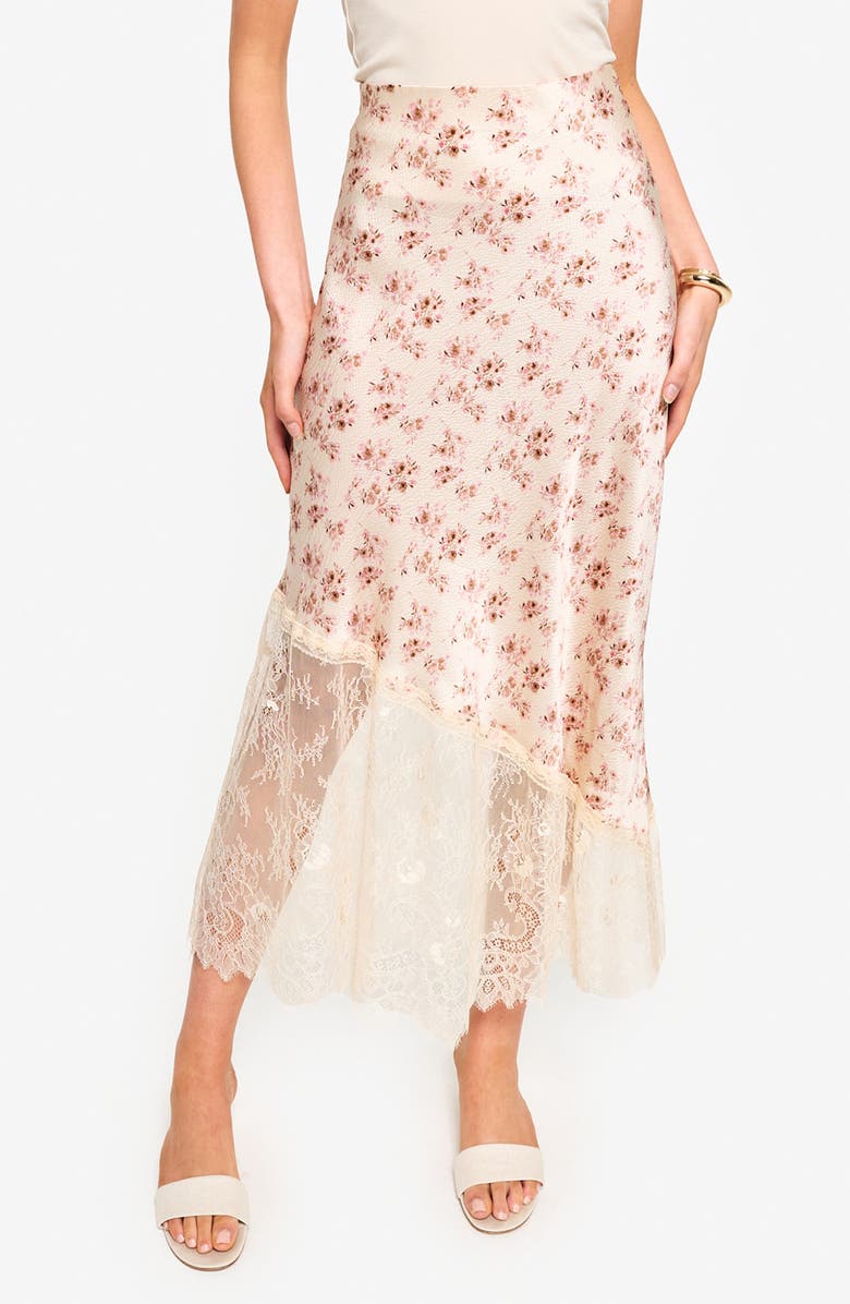CAMI NYC Florian Lace Panel Silk Skirt, Main, color, Dutch Fields