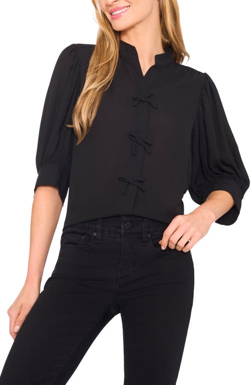 Cece Puff Sleeve Bow Placket Blouse In Black