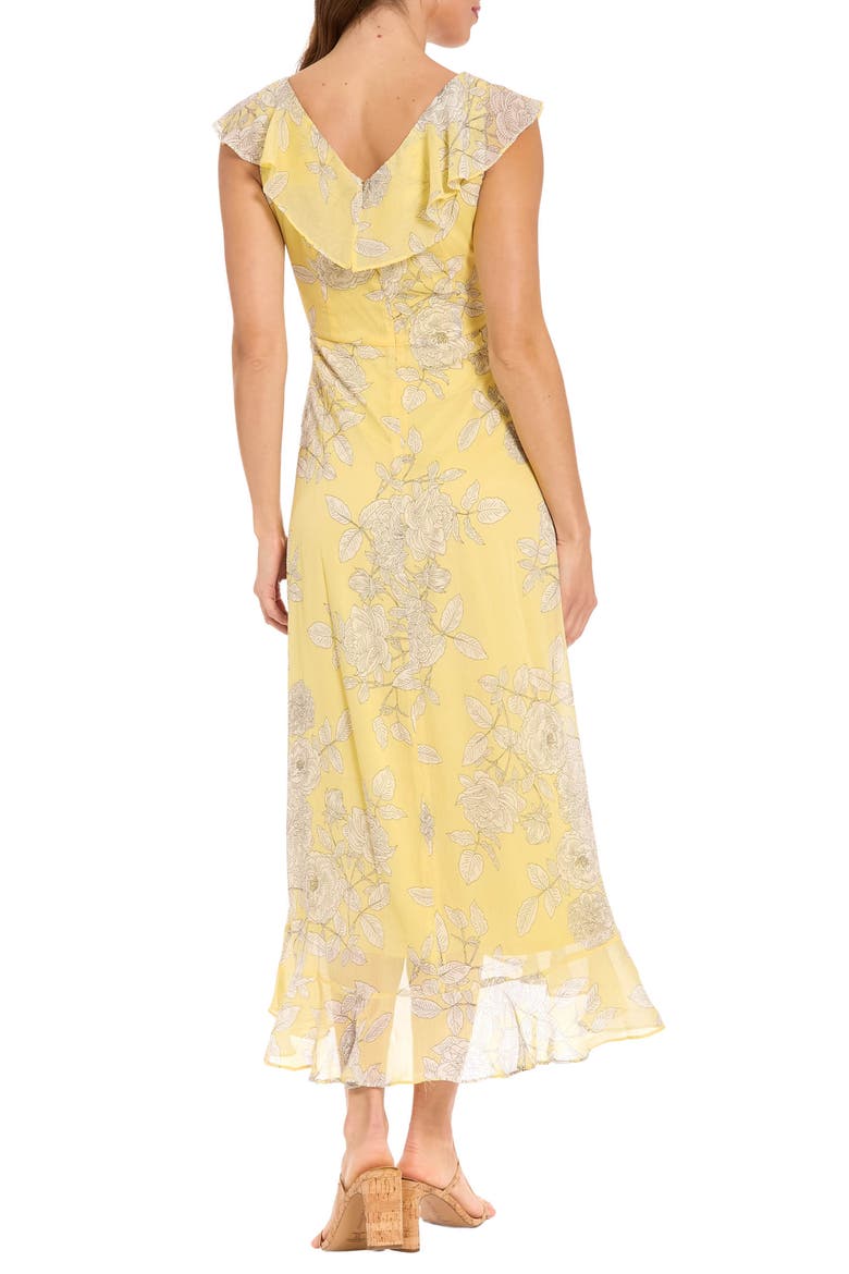 Ruffle Trim High/Low Maxi Dress, Alternate, color, POPCORN/ WHITE ALYSSUM