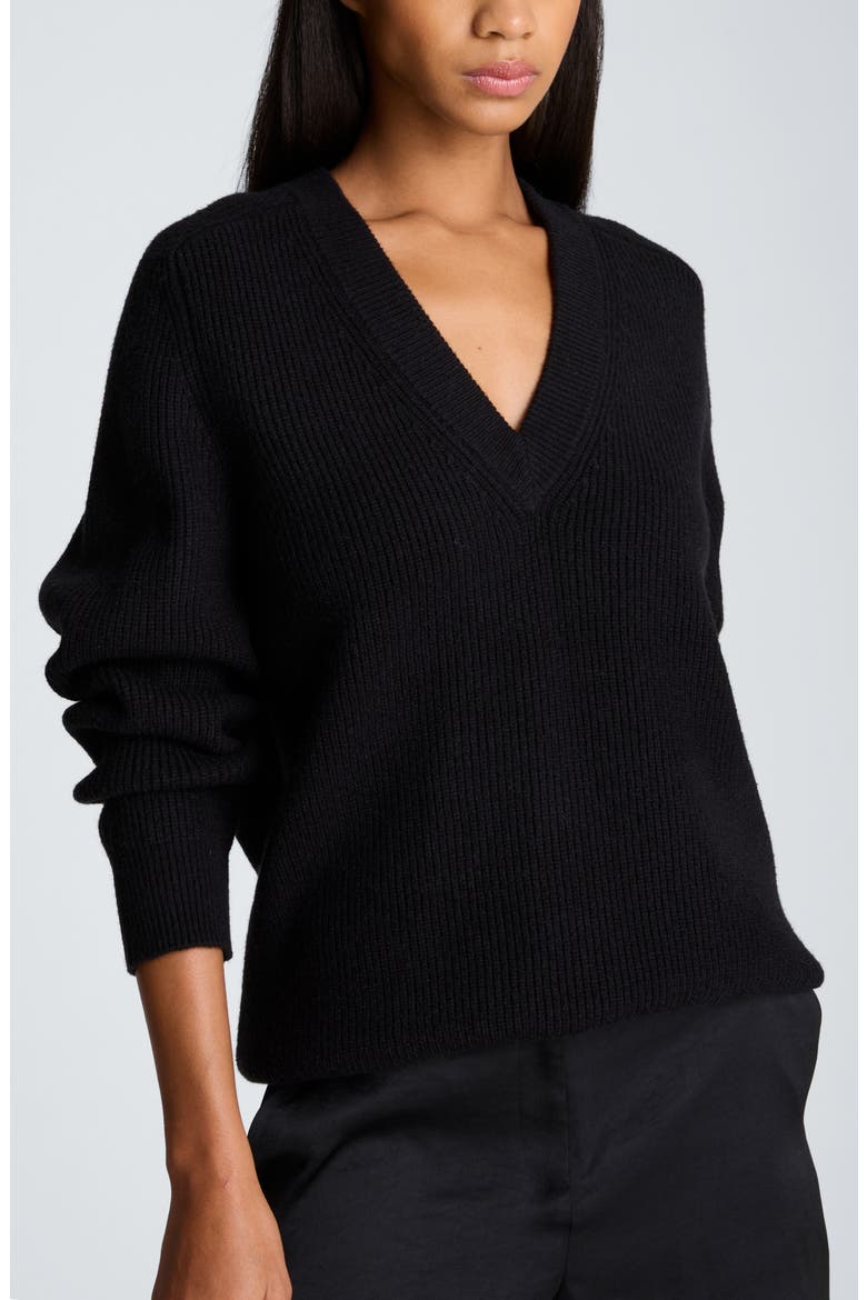 Oversized V Neck Raglan Sweater, Main, color, BLACK