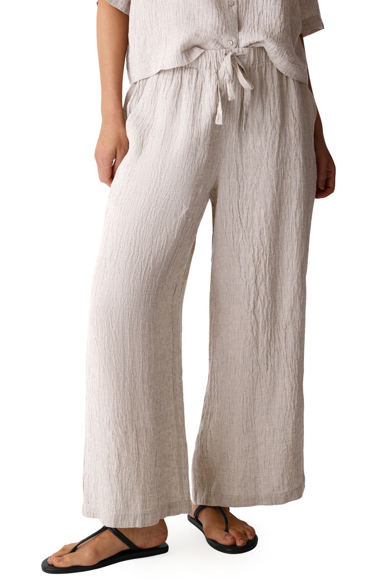 Eileen Fisher Organic Linen Drawstring Wide Leg Pants, Main, color, Wheat