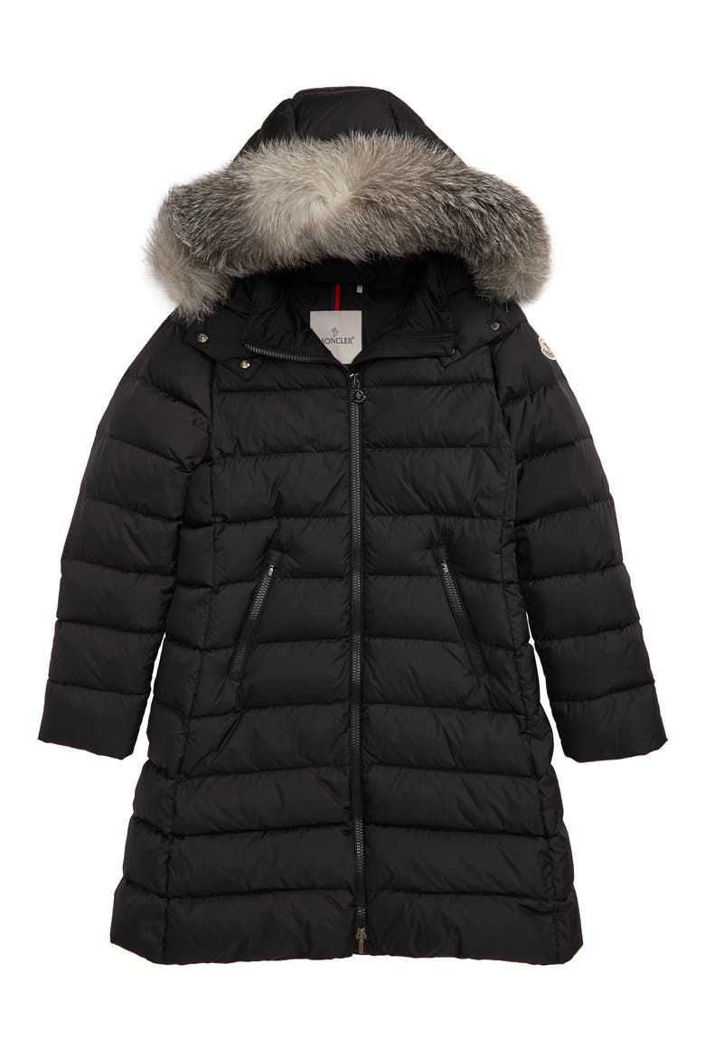 Abelle Down Coat with Genuine Blue Fox Fur Trim, Main, color, BLACK
