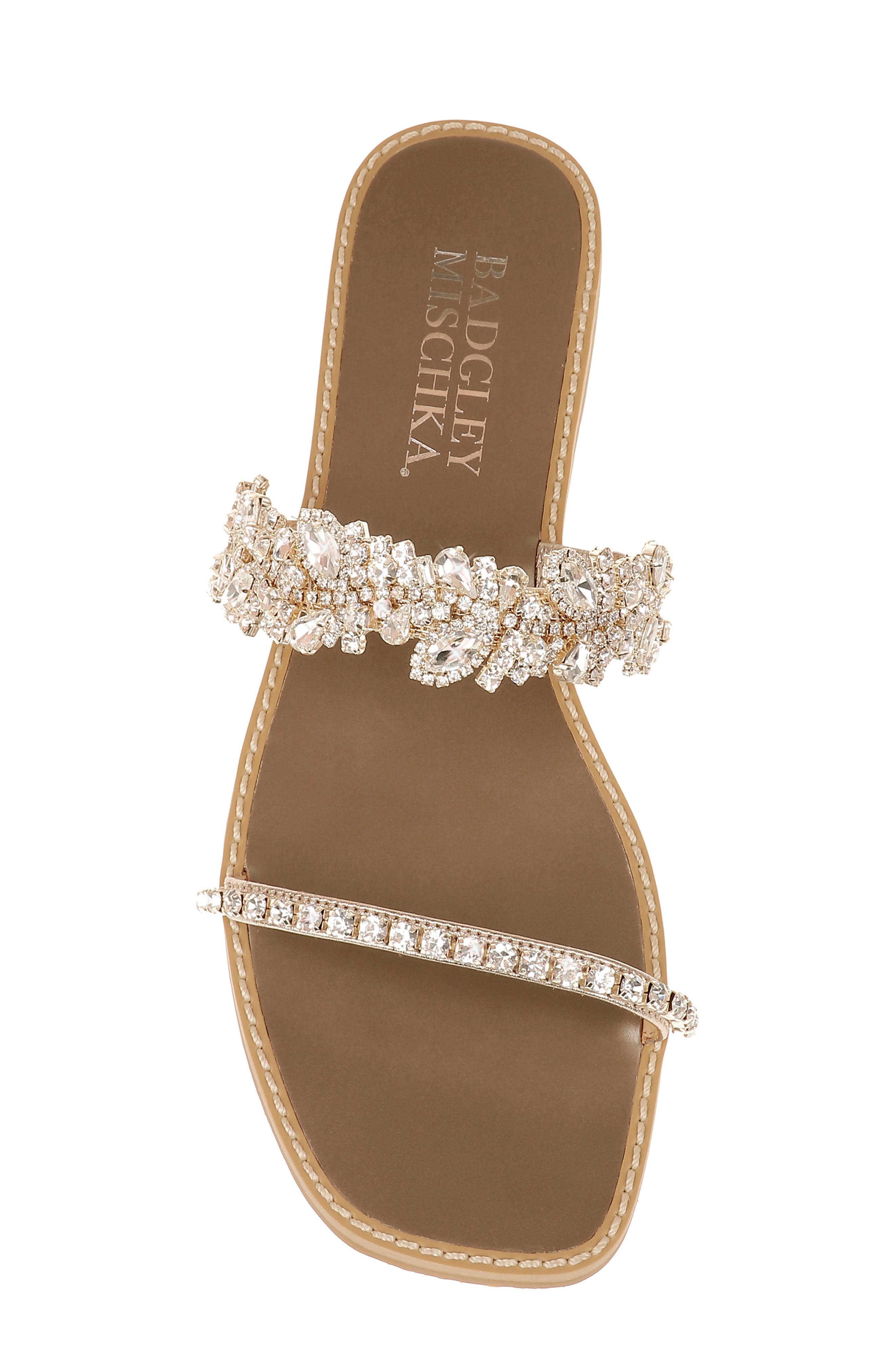 Badgley Mischka Jenelle Embellished Slide Sandal, Alternate, color, CHAMPAGNE NAPPA LEATHER