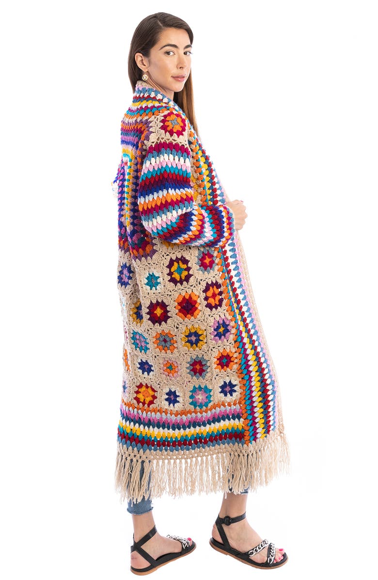 SAACHI Crochet Patchwork Fringe Duster, Alternate, color, Beige