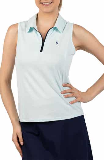 Textured Grid Sleeveless Quarter Zip Polo