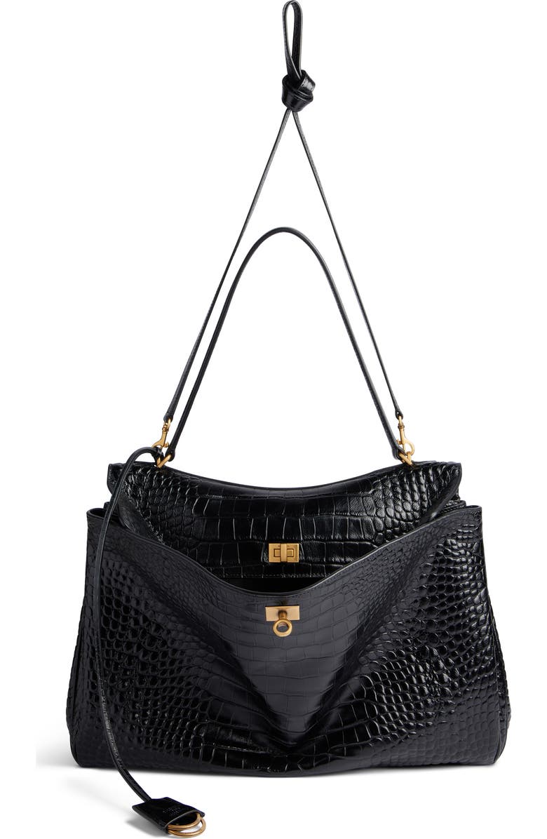 Balenciaga Large Rodeo Croc Embossed Leather Shoulder Bag, Alternate, color,
