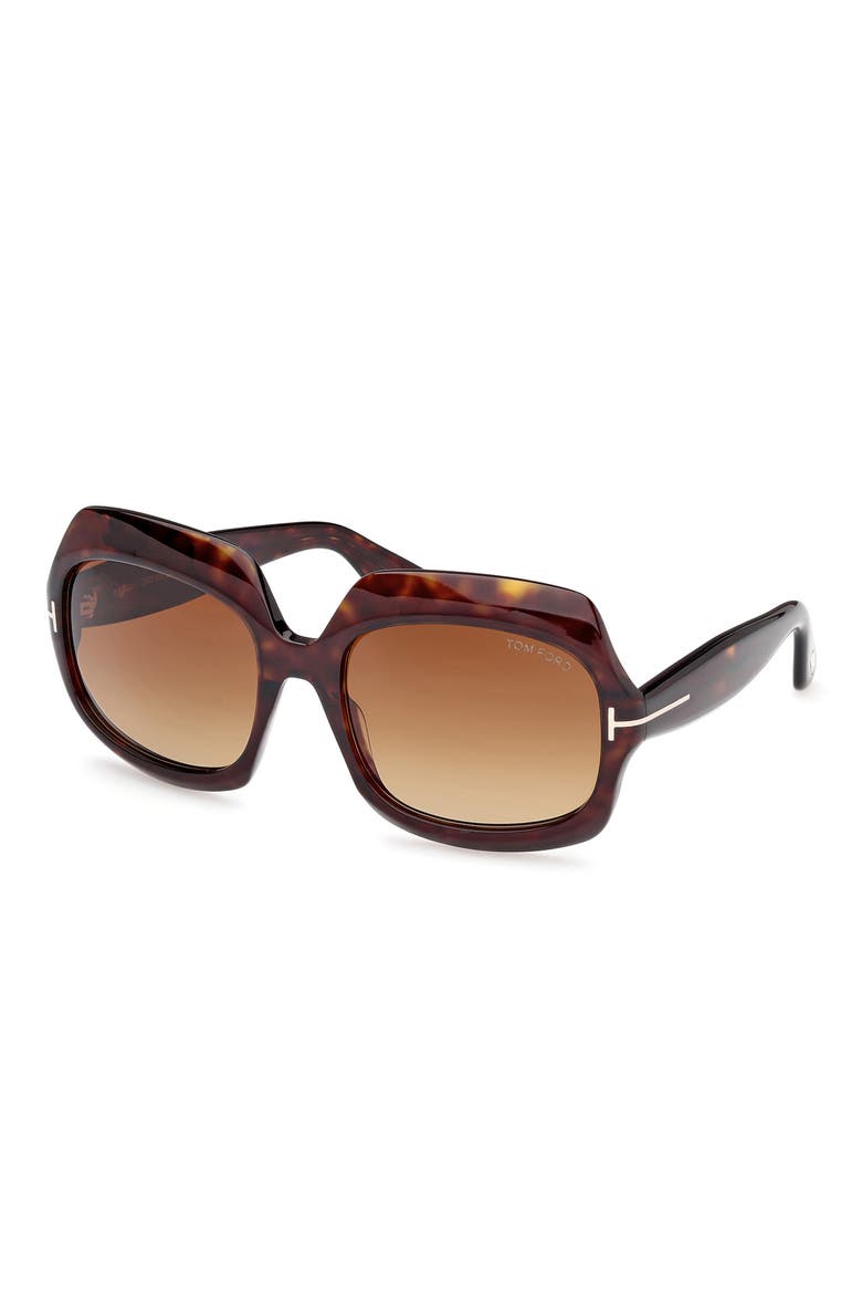Ren 60mm Geometric Sunglasses, Alternate, color, DARK HAVANA / GRADIENT BROWN