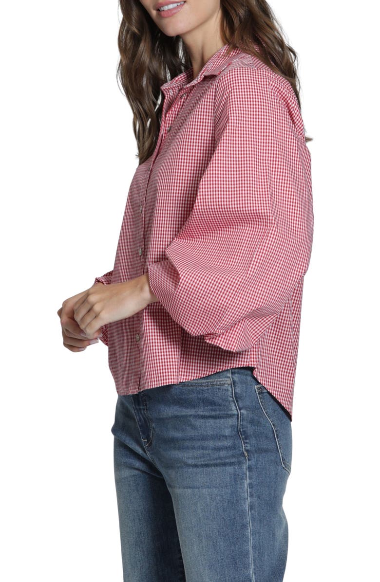 APNY Cotton Bubble Sleeve Button-Up Shirt, Alternate, color, Red/ White Check