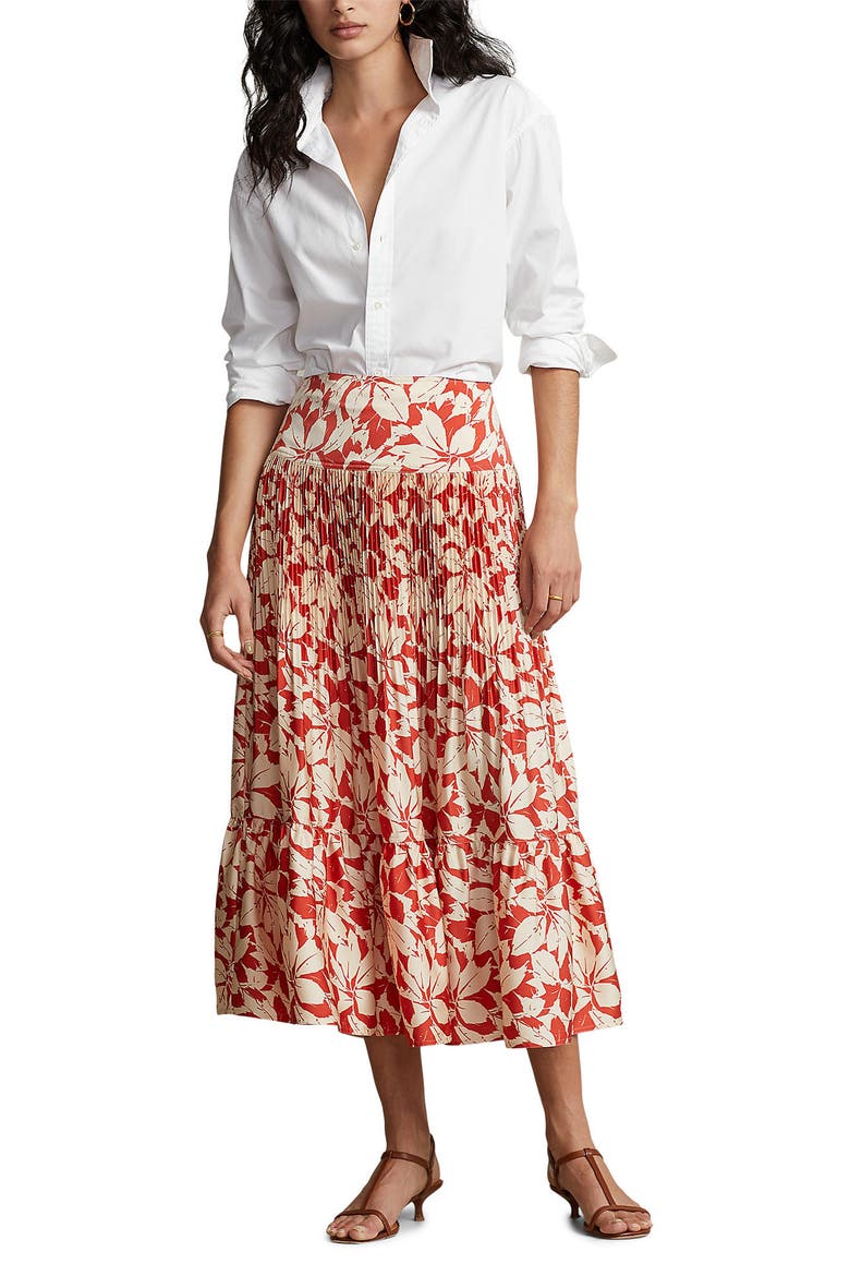 Camile Floral Print Pleated Skirt, Alternate, color, BIRCH LEAVES PRINT