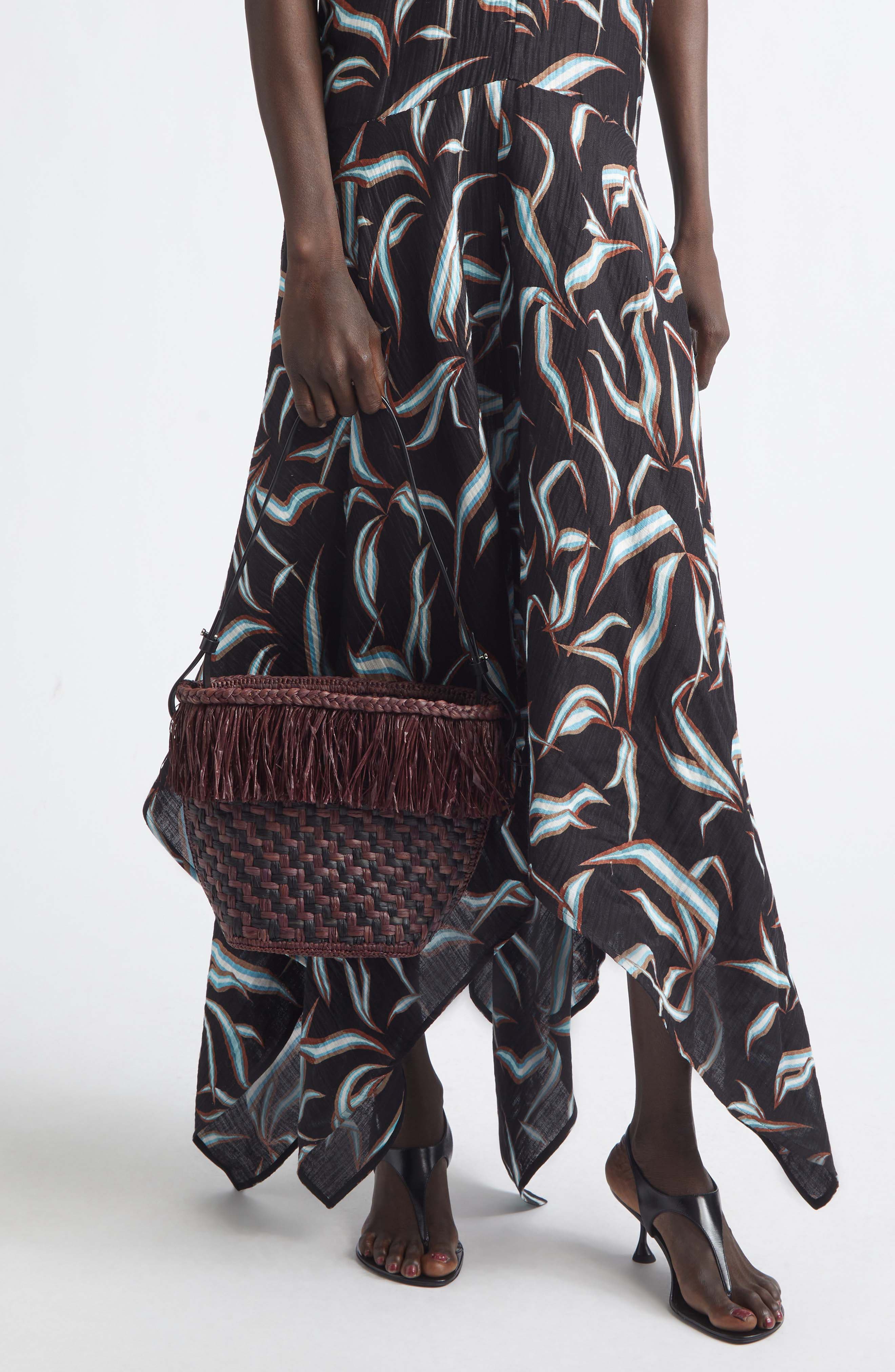 Woven Raffia Bucket Bag, Alternate, color, PLUM