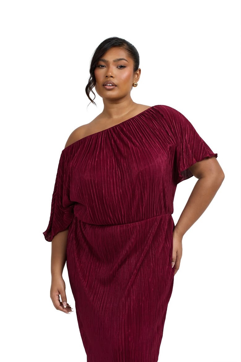 Off-The-Shoulder Plisse Midaxi Dress, Alternate, color, Burgundy