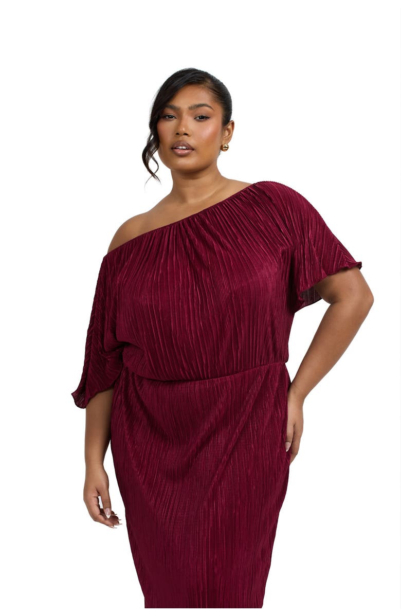FASHION-SZN CURVE Off-The-Shoulder Plisse Midaxi Dress, Alternate, color, Burgundy