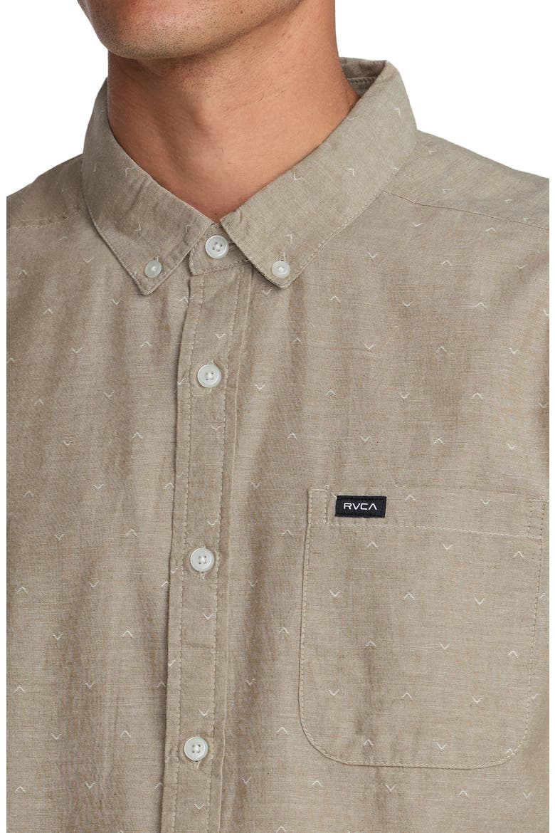 That'll Do Slim Fit Solid Short Sleeve Cotton Button-Down Shirt, Alternate, color, SAND